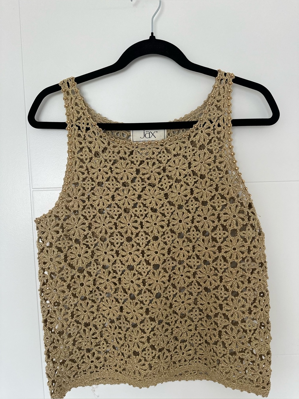 Vintage Jax Gold Crochet Open Knit Tank Top – Medium